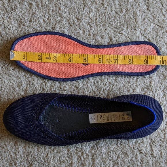 Rothy's retired Navy Blue Honeycomb Design Flats with Coral Insole - Picture 11 of 11